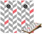 Cornhole Game Board Vinyl Skin Wrap Kit - Premium Laminated - Chevrons Gray And Coral fits 24x48 game boards (GAMEBOARDS NOT INCLUDED)