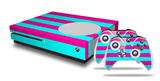 WraptorSkinz Decal Skin Wrap Set works with 2016 and newer XBOX One S Console and 2 Controllers Psycho Stripes Neon Teal and Hot Pink