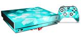 Skin Wrap for XBOX One X Console and Controller Bokeh Squared Neon Teal