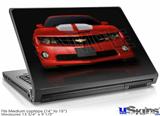 Laptop Skin (Medium) - 2010 Chevy Camaro Victory Red - White Stripes on Black