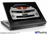 Laptop Skin (Medium) - 2010 Chevy Camaro White - Orange Stripes on Black