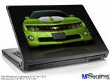 Laptop Skin (Medium) - 2010 Chevy Camaro Green - White Stripes on Black