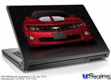 Laptop Skin (Medium) - 2010 Chevy Camaro Jeweled Red - White Stripes on Black