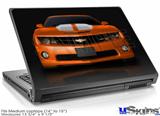 Laptop Skin (Medium) - 2010 Chevy Camaro Orange - White Stripes on Black