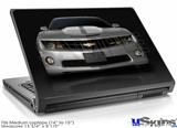 Laptop Skin (Medium) - 2010 Chevy Camaro Silver - White Stripes on Black