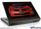 Laptop Skin (Medium) - 2010 Chevy Camaro Victory Red - Black Stripes on Black
