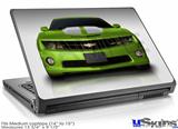 Laptop Skin (Medium) - 2010 Chevy Camaro Green - White Stripes