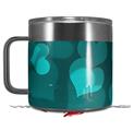 Skin Decal Wrap for Yeti Coffee Mug 14oz Bokeh Hearts Neon Teal - 14 oz CUP NOT INCLUDED by WraptorSkinz