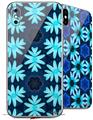 2 Decal style Skin Wraps set for Apple iPhone X and XS Abstract Floral Blue