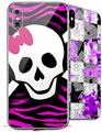 2 Decal style Skin Wraps set for Apple iPhone X and XS Pink Zebra Skull