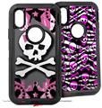 2x Decal style Skin Wrap Set compatible with Otterbox Defender iPhone X and Xs Case - Pink Bow Skull (CASE NOT INCLUDED)