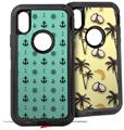 2x Decal style Skin Wrap Set compatible with Otterbox Defender iPhone X and Xs Case - Nautical Anchors Away 02 Seafoam Green (CASE NOT INCLUDED)