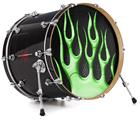 Vinyl Decal Skin Wrap for 22" Bass Kick Drum Head Metal Flames Green - DRUM HEAD NOT INCLUDED