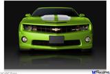 Poster 36"x24" - 2010 Chevy Camaro Green - White Stripes on Black