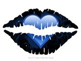 Glass Heart Grunge Blue - Kissing Lips Fabric Wall Skin Decal measures 24x15 inches