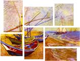 Vincent Van Gogh Boats Of Saintes-Maries - 7 Piece Fabric Peel and Stick Wall Skin Art (50x38 inches)