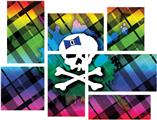 Rainbow Plaid Skull - 7 Piece Fabric Peel and Stick Wall Skin Art (50x38 inches)